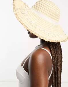 Кремовая широкополая шляпа с вышивкой для подружки невесты South Beach