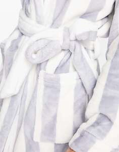Ночной флисовый халат в серо-белую полоску NIGHT