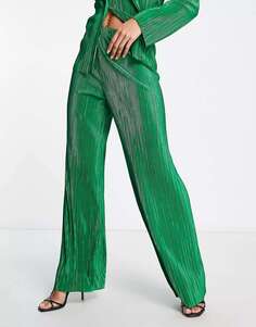 Изумрудно-зеленые брюки из фактурного бархата с плиссировкой I Saw It First