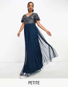 Beauut Petite Bridesmaid темно-синее платье макси с отделкой и развевающимися деталями