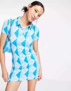 Синее облегающее платье-поло Urban Threads с аргилловым принтом