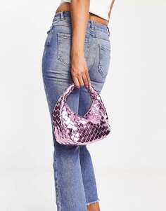 Гламурная мини-сумка розового цвета с эффектом металлик Glamorous
