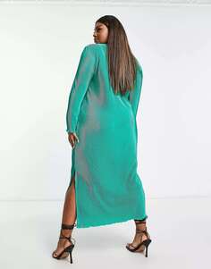 Эксклюзивное ярко-зеленое плиссированное платье макси с разрезом по бокам Pieces Curve Pieces Plus