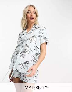 Короткий пижамный комплект с пуговицами для беременных Chelsea Peers с принтом диких лошадей