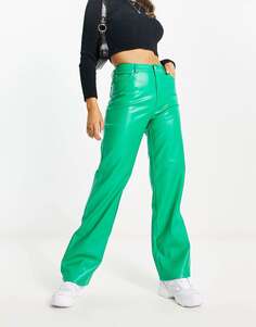 Зеленые прямые брюки из искусственной кожи с завышенной талией Pimkie