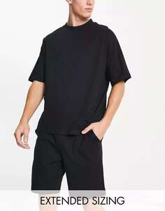 Пижамный комплект ASOS из футболки оверсайз и шорт из джерси черного цвета