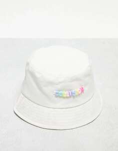 COLLUSION Фестивальная шляпа-ведро унисекс из нейлона белого цвета с фирменным бисером