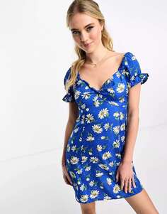 Мини-платье с завязками спереди Influence с цветочным принтом и синими ромашками