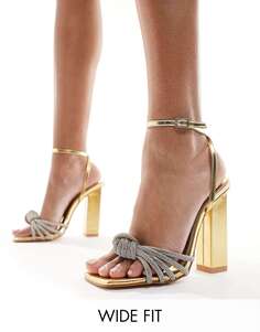 Эксклюзивные золотистые туфли на широком каблуке Public Desire Tamara с ремешком и завязками Public Desire Wide Fit