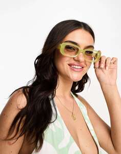 Прозрачные прямоугольные солнцезащитные очки Pieces салатового цвета