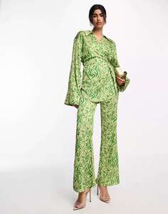 Комбинированные брюки Daska с абстрактным зеленым принтом