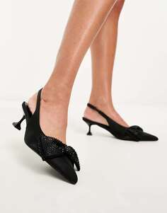 Черные туфли на каблуке с широким кроем Public Desire Guest List и украшенным бантом Public Desire Wide Fit