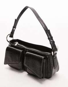 Черная структурированная сумка на плечо с двумя карманами Topshop Saffron