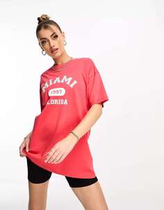 Потертые шорты с надписью Miami и футболка оверсайз красного цвета Threadbare