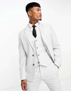 Супероблегающий пиджак серого цвета с микротекстурой ASOS Wedding