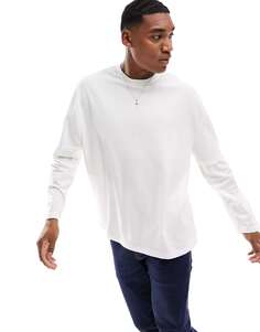 Оверсайз-футболка вафельного цвета с длинными рукавами и контрастными рукавами ASOS цвета экрю