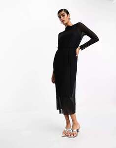 Черное платье миди из плиссированной сетки&amp; Other Stories