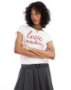 Белая футболка с курсивным логотипом Love Moschino