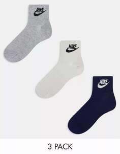 Три пары носков Nike бежево-серо-темно-синего цвета