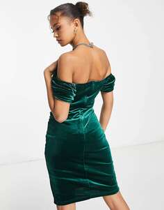 Изумрудно-зеленое бархатное мини-платье со сборками Style Cheat