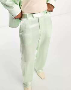 Зеленые атласные широкие костюмные брюки ASOS