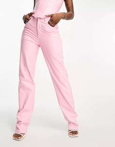 Прямые кожаные брюки Naked Wardrobe с розовым эффектом крокодила