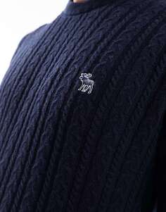 Темно-синий джемпер из шерсти мериноса с логотипом Abercrombie &amp; Fitch