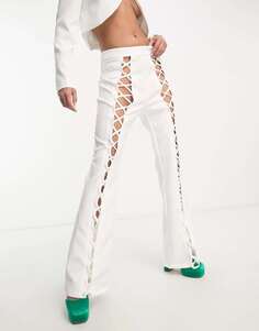Белые однотонные кружевные брюки с расклешенной передней частью Extro &amp; Vert