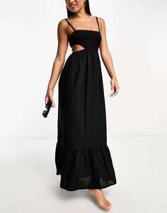 Черное летнее платье макси с изумрудным вырезом The Frolic