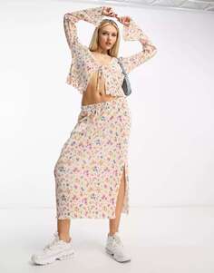 Кремовая плиссированная юбка миди с цветочным принтом Frolic The Frolic
