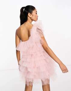 Светло-розовое мини-платье из сетки с оборками Miss Selfridge