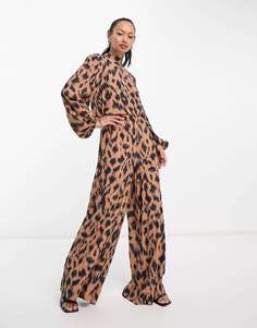 Леопардовый комбинезон с широкими штанинами Never Fully Dressed
