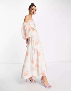 Платье макси с объемными рукавами Bardo и живописным цветочным принтом Bardot