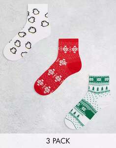3 пары рождественских носков до щиколотки в подарочной упаковке ASOS