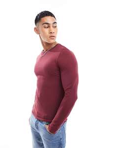 Бордовая футболка с длинными рукавами и круглым вырезом ASOS