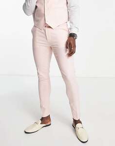Розовые суперузкие льняные костюмные брюки ASOS