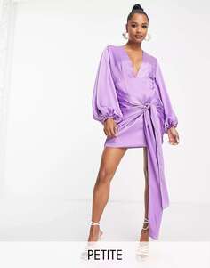 Collective the Label Petite эксклюзивное фиолетовое атласное мини-платье с глубоким вырезом спереди