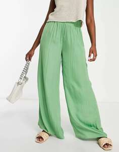 Зеленые атласные широкие брюки Vila