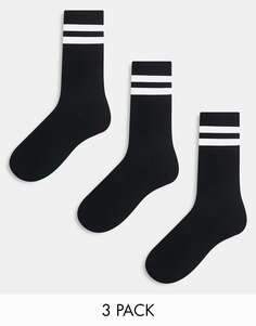 Три пары спортивных носков в полоску New Look черного цвета