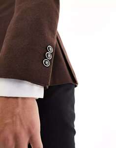 Коричневый двубортный приталенный льняной пиджак Harry Brown