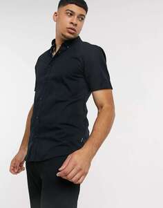 Черная хлопковая рубашка стрейч с короткими рукавами Only &amp; Sons