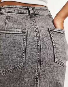 Серая джинсовая юбка макси с разрезом по краю ASOS