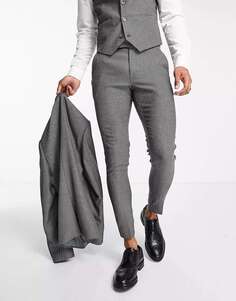 Суперскинни темно-серые костюмные брюки из смесовой шерсти ASOS с узором «елочка»