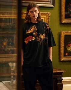 Черная футболка большого размера TOPMAN X ASHMOLEAN с принтом «Натюрморт в виде лобстера»