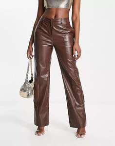 Шоколадные кожаные брюки Missyempire