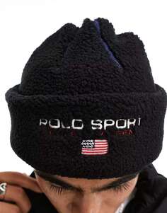 Черная спортивная капсульная шапка-бини Polo Ralph Lauren с логотипом
