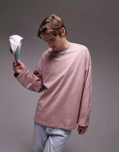 Тяжелая футболка оверсайз с длинными рукавами Topman пыльно-розового цвета