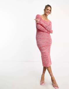Розовое вязаное платье миди с квадратным вырезом Nobody&apos;s Child