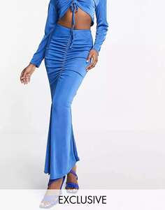 Эксклюзивная темно-синяя юбка миди In The Style x Liberty со сборками и рукавами