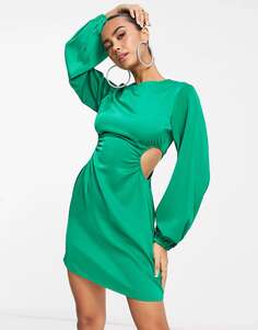 Зеленое атласное мини-платье с вырезами по бокам Lola May